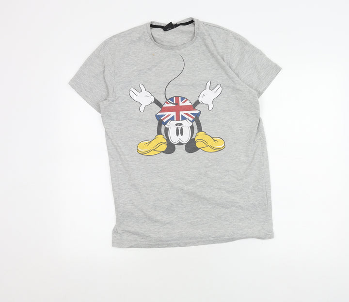 Disney Men's Grey Mickey Mouse Graphic T-Shirt Medium