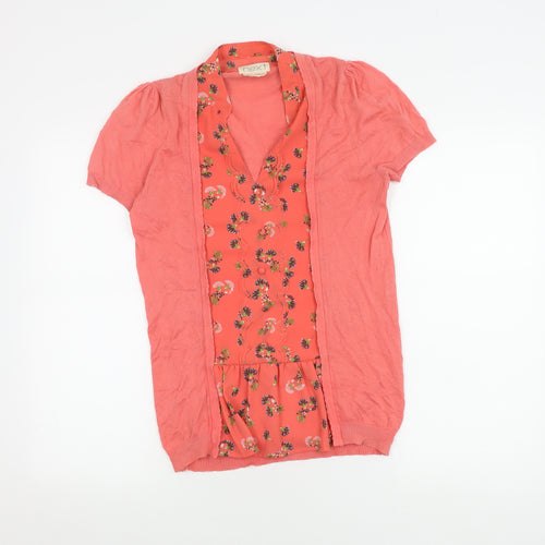 Next Women's Pink Floral Knit Top, Size 8, Short Sleeve