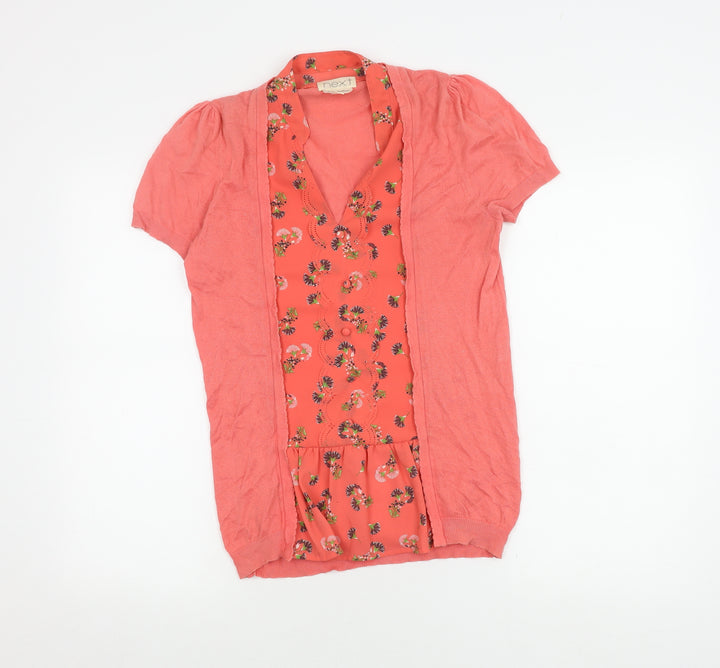 Next Women's Pink Floral Knit Top, Size 8, Short Sleeve