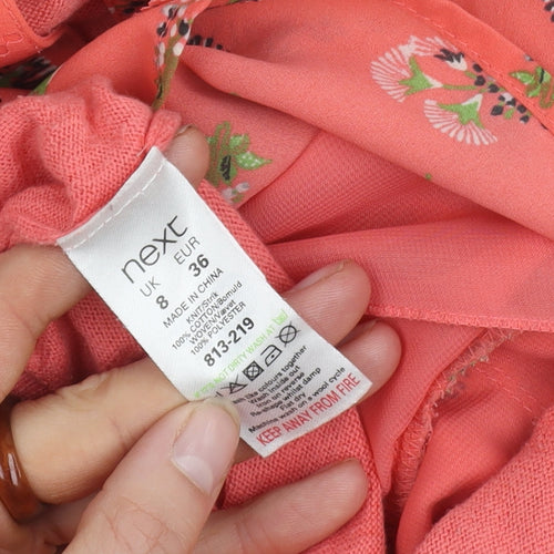 Next Women's Pink Floral Knit Top, Size 8, Short Sleeve