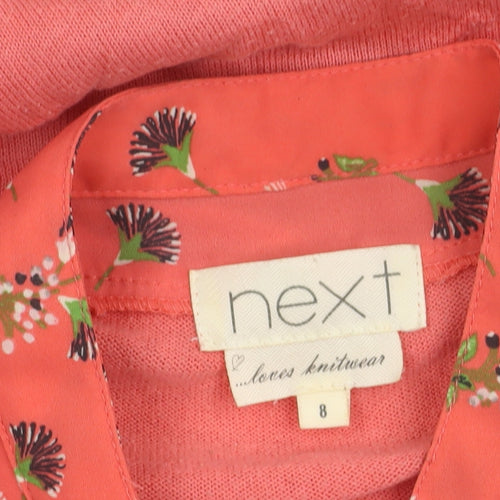 Next Women's Pink Floral Knit Top, Size 8, Short Sleeve
