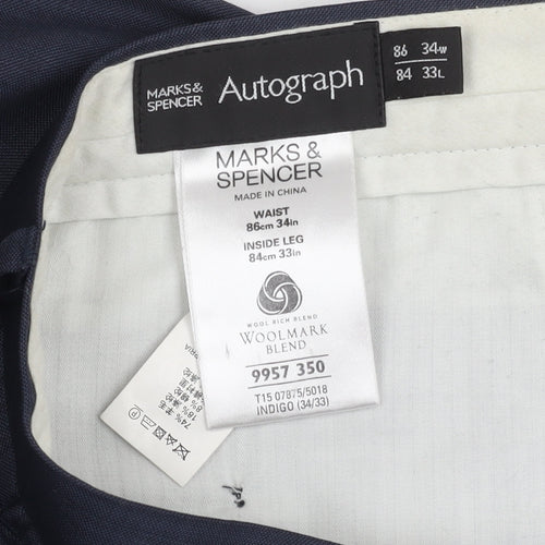 Marks and Spencer Men's Blue Trousers, Size 34