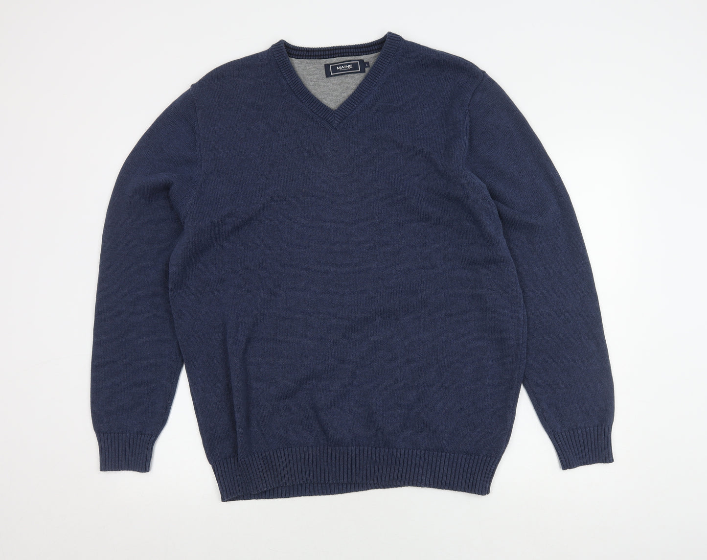 Maine New England Men's Blue V-Neck Pullover Jumper L