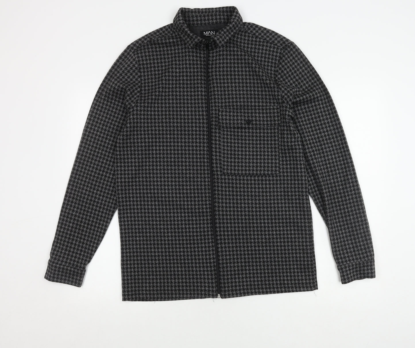 boohooMAN Men's Grey Houndstooth Jacket L