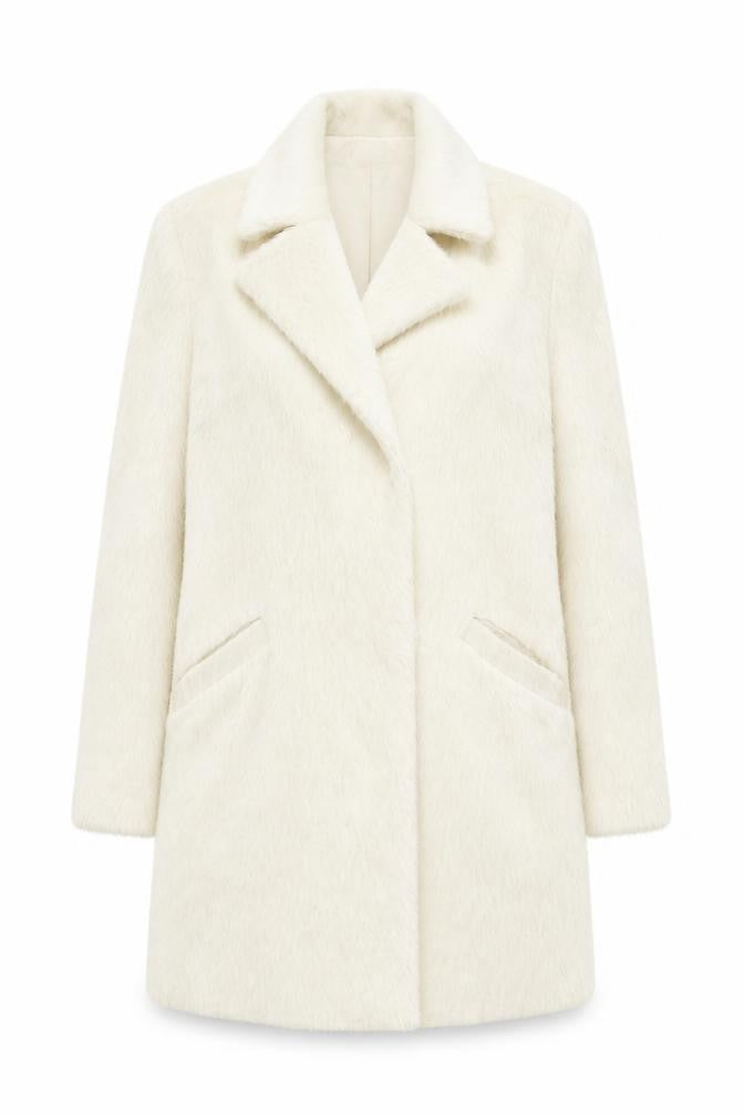 Front view of Topshop Women's Ivory Overcoat UK 8 Classic Style