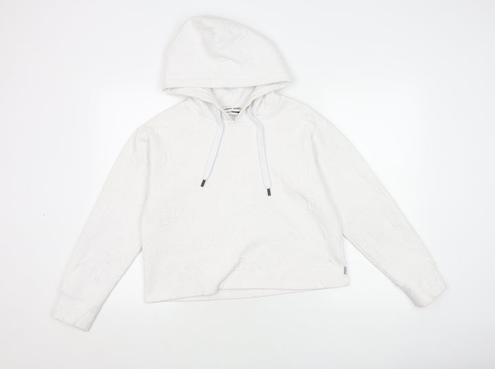 DKNY Women's White Pullover Hoodie, Small, Logo Print