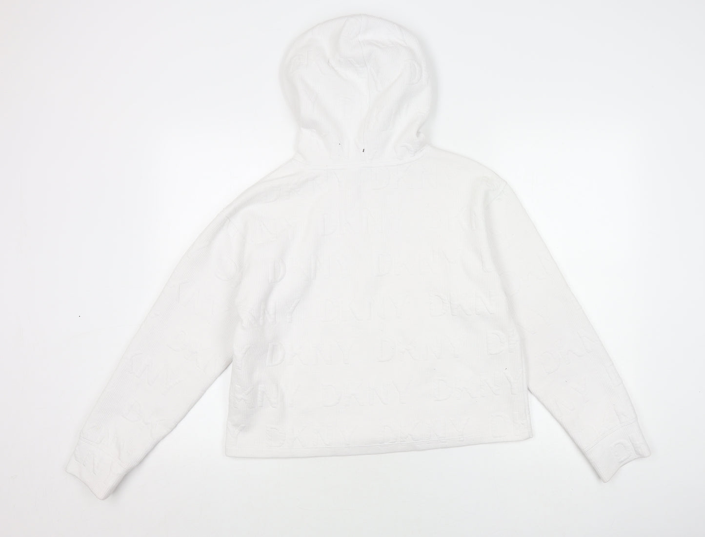 DKNY Women's White Pullover Hoodie, Small, Logo Print