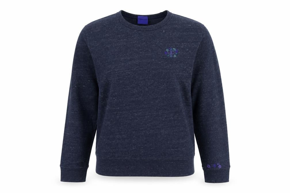 Front view of Champion unisex blue pullover sweatshirt m
