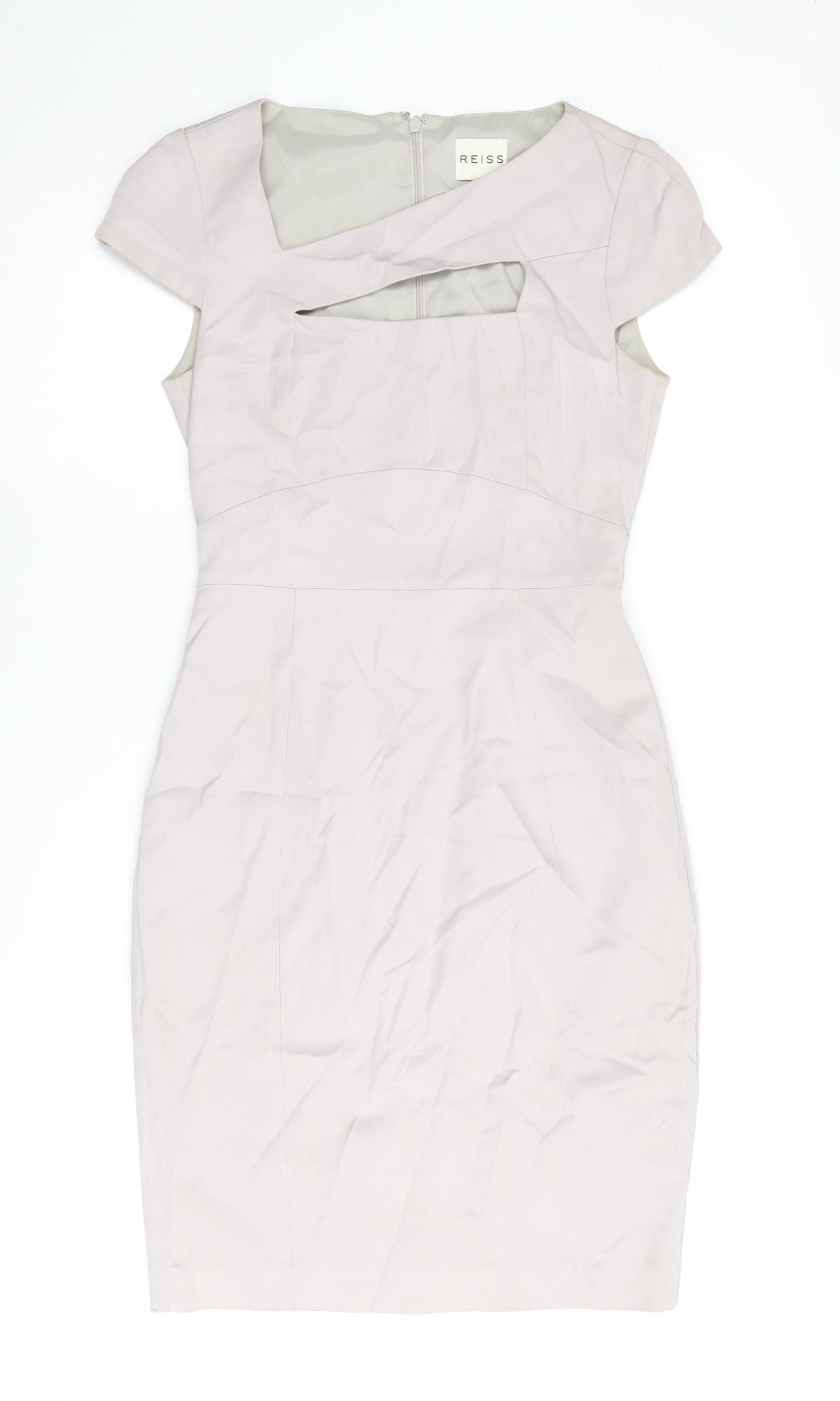 Reiss Women Beige Sheath Dress UK 6, Cutout Detail, Elegant