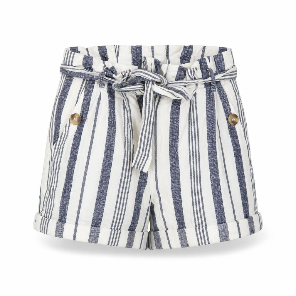 Topshop Women's Blue Striped Paperbag Shorts, Size 6