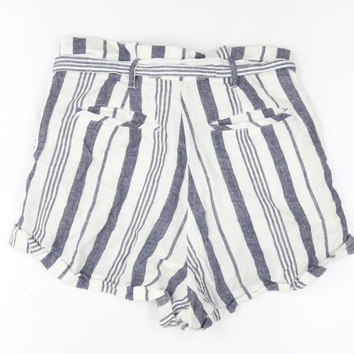 Topshop Women's Blue Striped Paperbag Shorts, Size 6