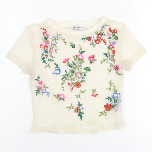 Light Before Dark Women's Ivory Cropped Floral Top XS
