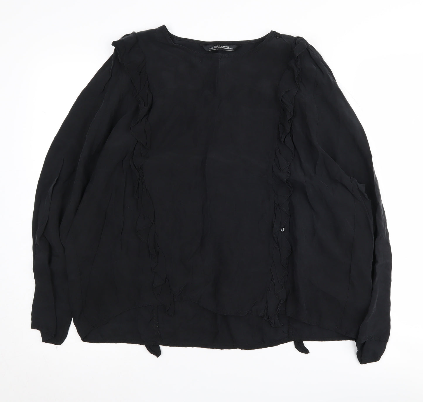 Zara Woman Black Ruffle Blouse for Women, Size M
