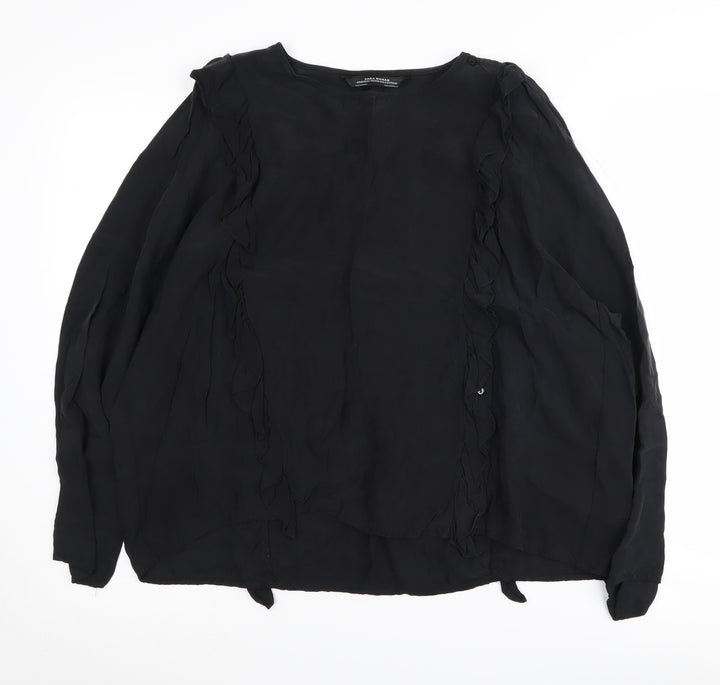 Zara Woman Black Ruffle Blouse for Women, Size M