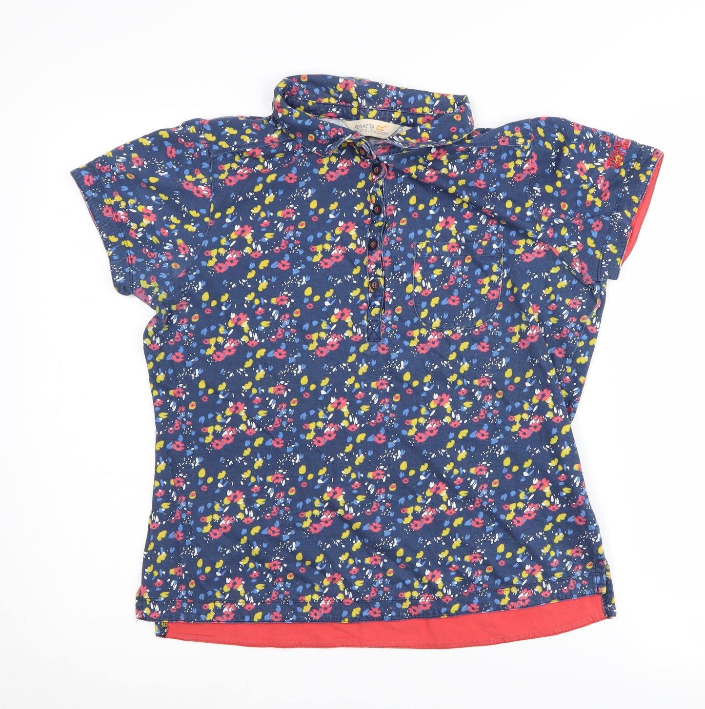 Regatta Women's Blue Floral Polo, Size 14, Cotton, Casual