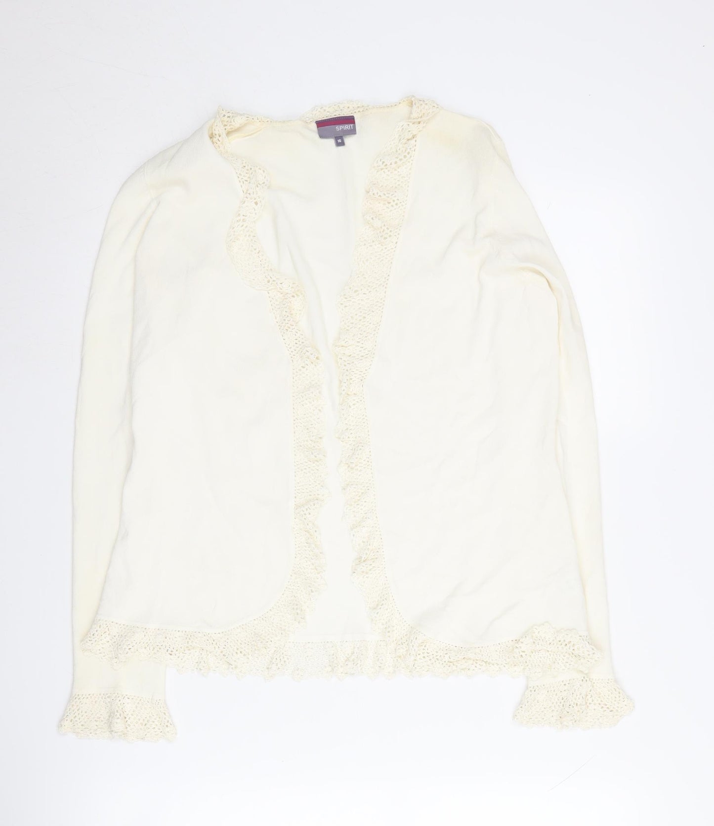 Spirit Women's Ivory Crochet Trim Cardigan Size 16
