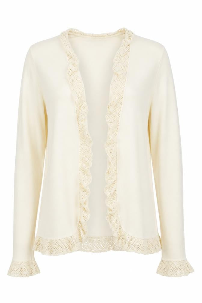 Spirit Women's Ivory Crochet Trim Cardigan Size 16