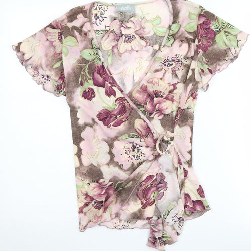 Wallis Women's Floral Wrap Blouse, Multicolour, Size 14