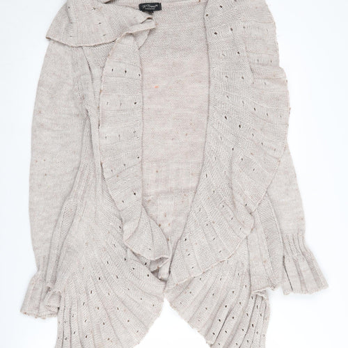 H. Trend Women's Beige Collared Cardigan, S, Acrylic-Wool-Mohair