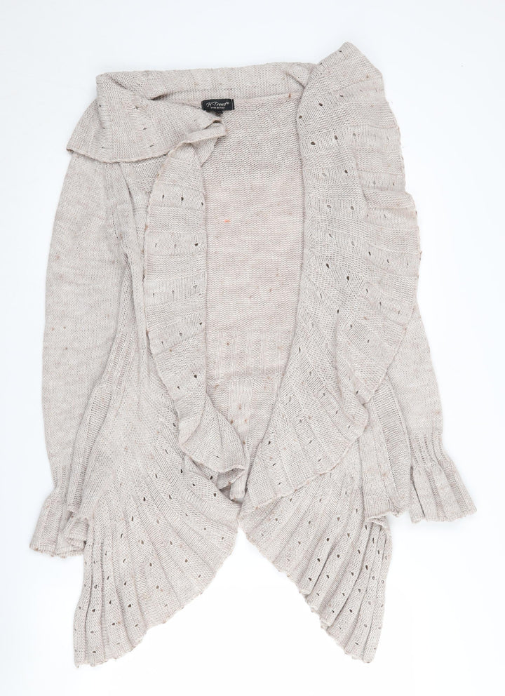 H. Trend Women's Beige Collared Cardigan, S, Acrylic-Wool-Mohair