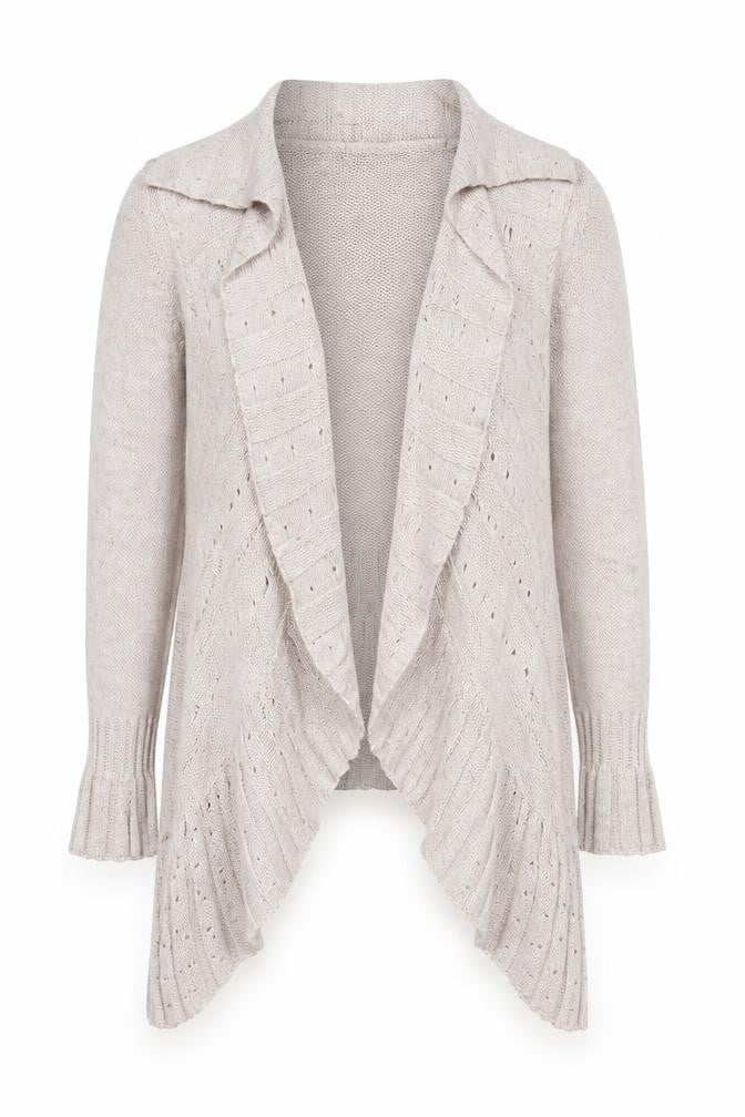 H. Trend Women's Beige Collared Cardigan, S, Acrylic-Wool-Mohair