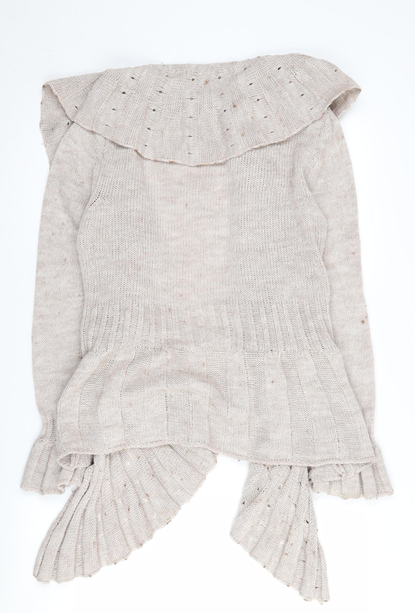 H. Trend Women's Beige Collared Cardigan, S, Acrylic-Wool-Mohair