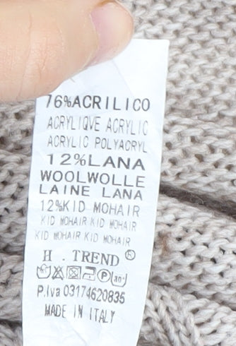 H. Trend Women's Beige Collared Cardigan, S, Acrylic-Wool-Mohair