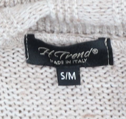 H. Trend Women's Beige Collared Cardigan, S, Acrylic-Wool-Mohair