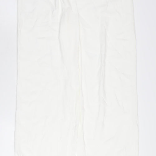Lipsy Women's White Wide-Leg Belted Trousers Size 12