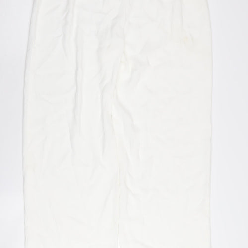 Lipsy Women's White Wide-Leg Belted Trousers Size 12