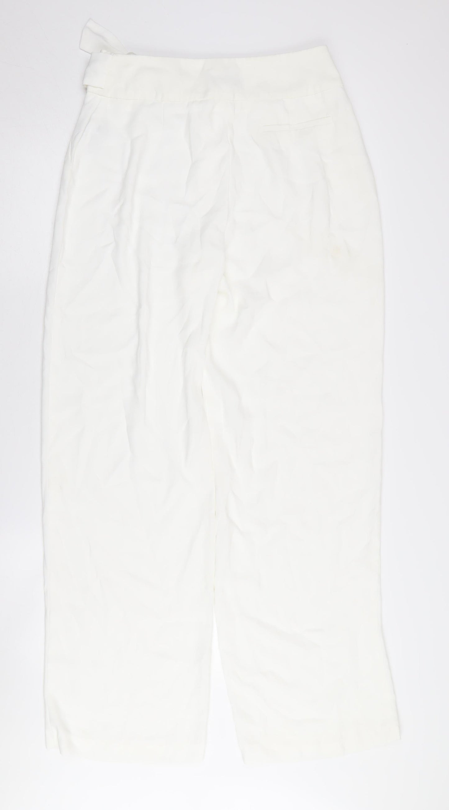 Lipsy Women's White Wide-Leg Belted Trousers Size 12