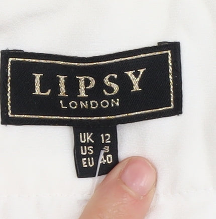 Lipsy Women's White Wide-Leg Belted Trousers Size 12