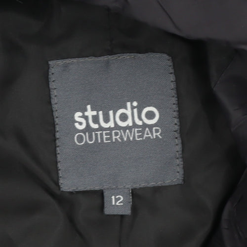 Studio Women's Black Puffer Jacket, Size 12, Mid-Length
