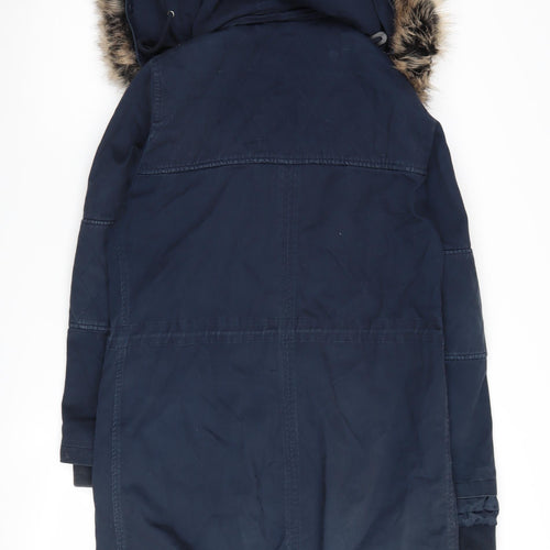 hush Women's Blue Parka Size 6, Fur Trim, Hooded, Lined