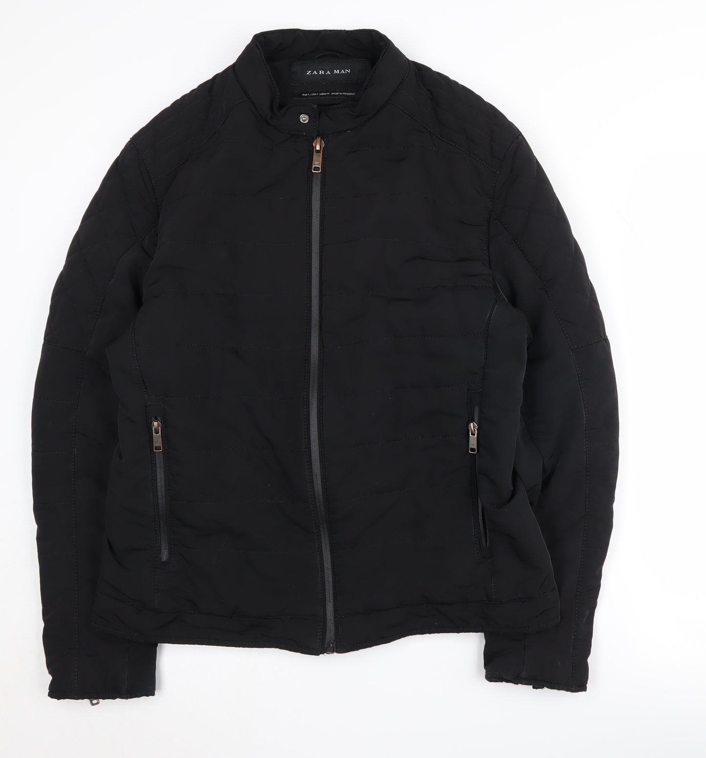 Zara Man Black Basic Jacket L Full Zip Men's Autumn