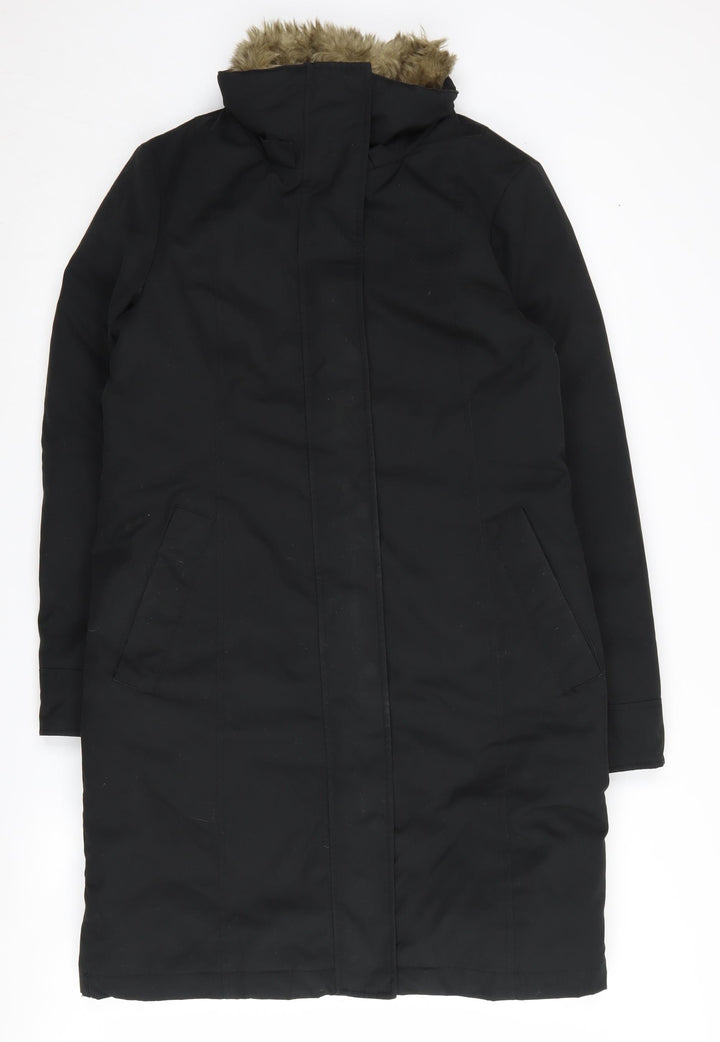 Warehouse Women's Black Parka Coat with Fur Trim Size 12