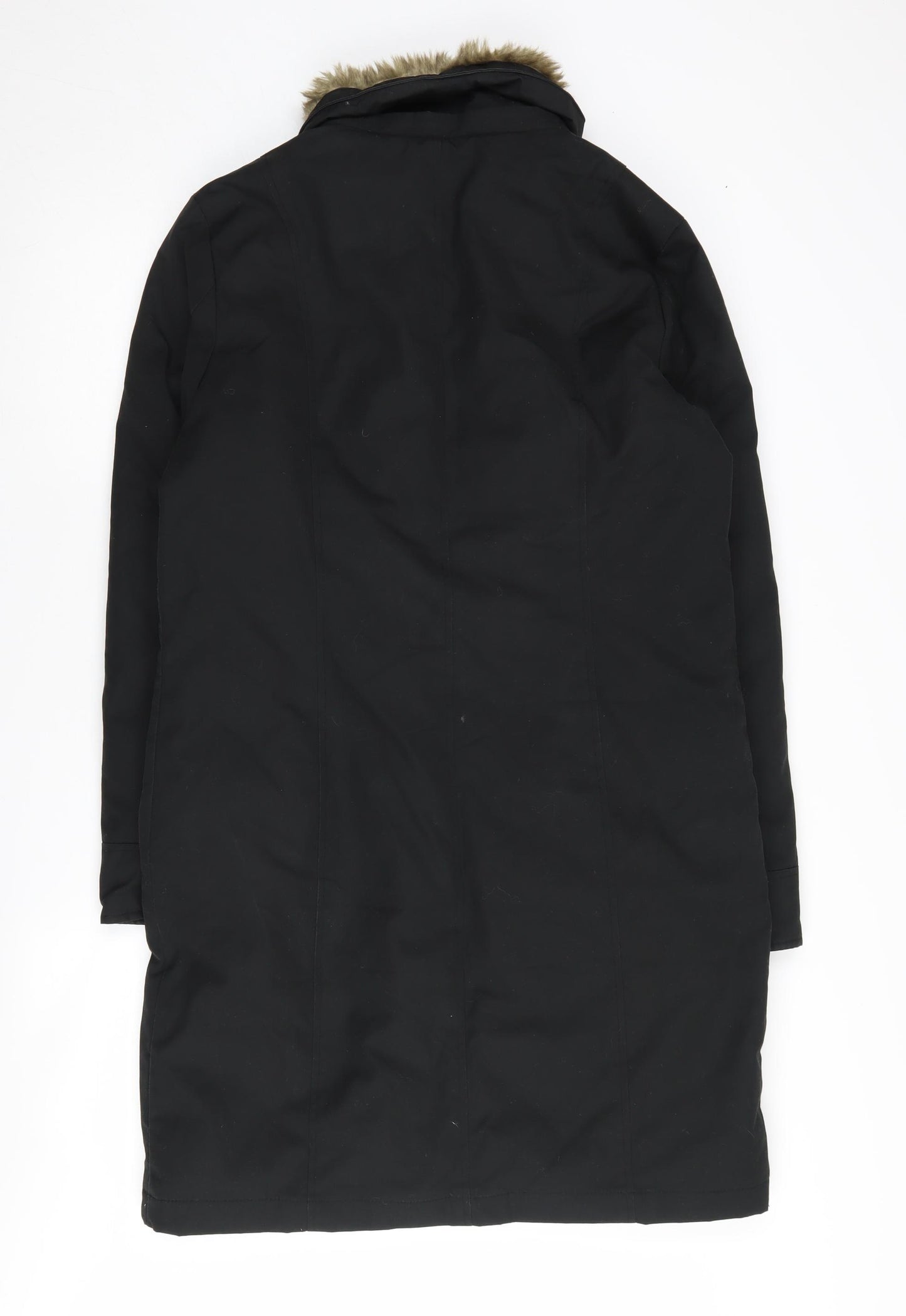 Warehouse Women's Black Parka Coat with Fur Trim Size 12
