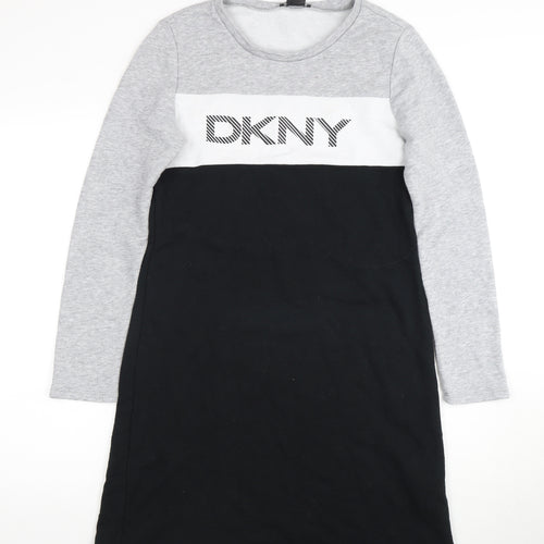 DKNY Women's Grey Colourblock T-Shirt Dress M