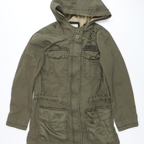 EDC Women's Green Parka Jacket with Hood - Size S