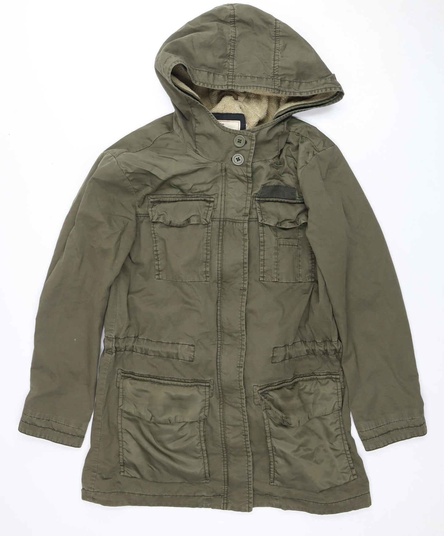 EDC Women's Green Parka Jacket with Hood - Size S
