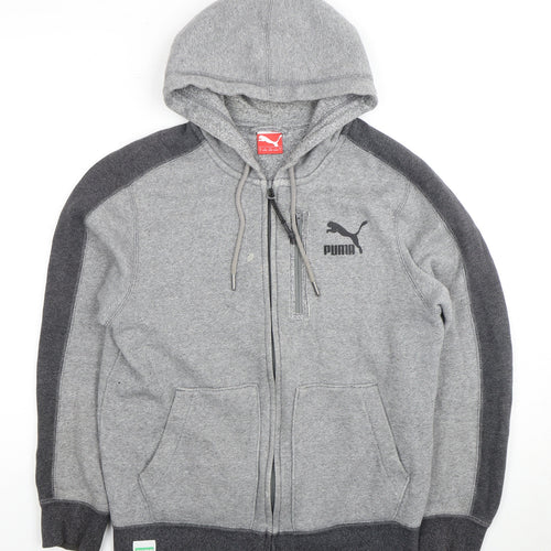 Puma Men's Grey Full Zip Hoodie S, Logo Detail