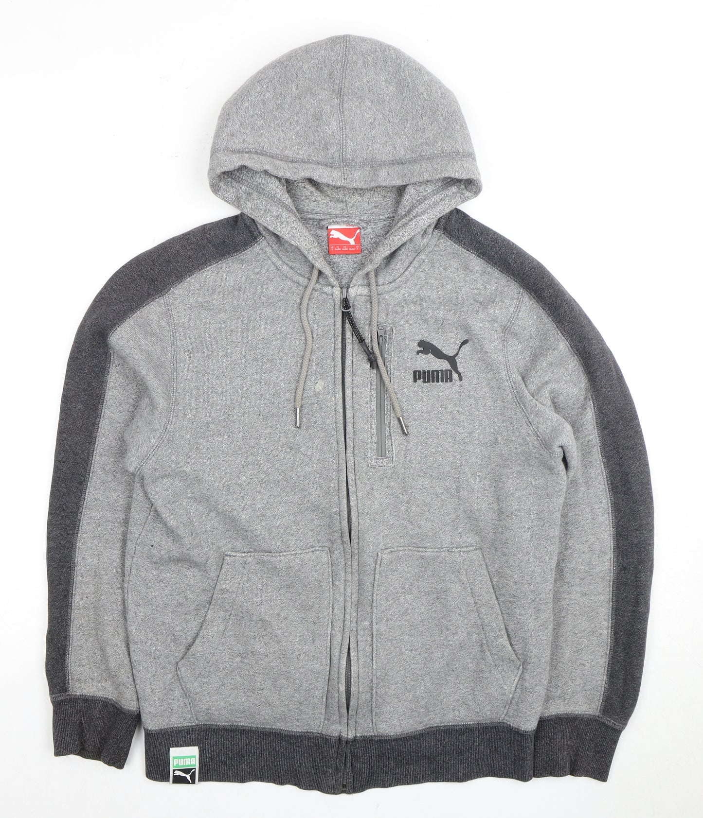 Puma Men's Grey Full Zip Hoodie S, Logo Detail