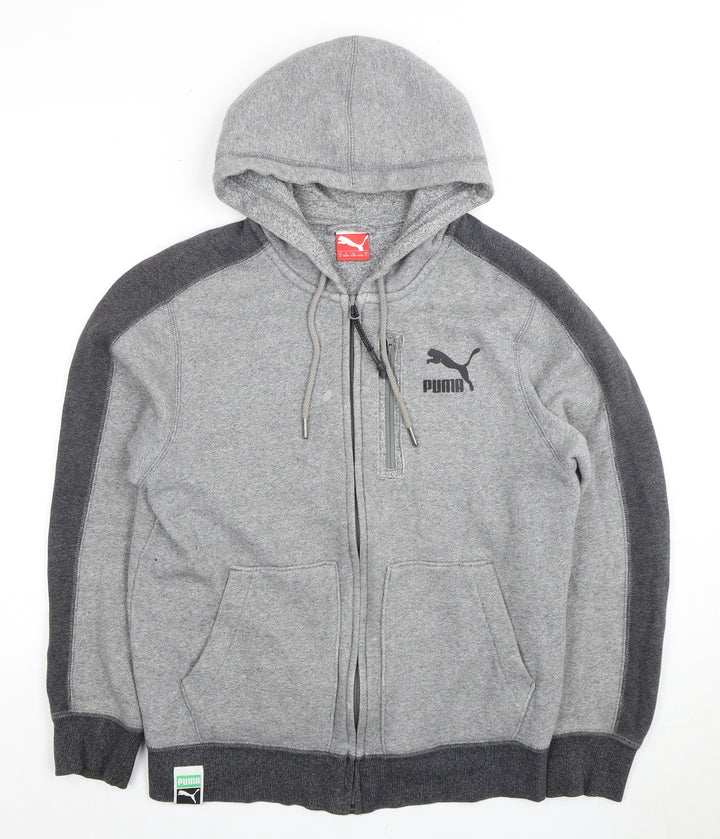 Puma Men's Grey Full Zip Hoodie S, Logo Detail