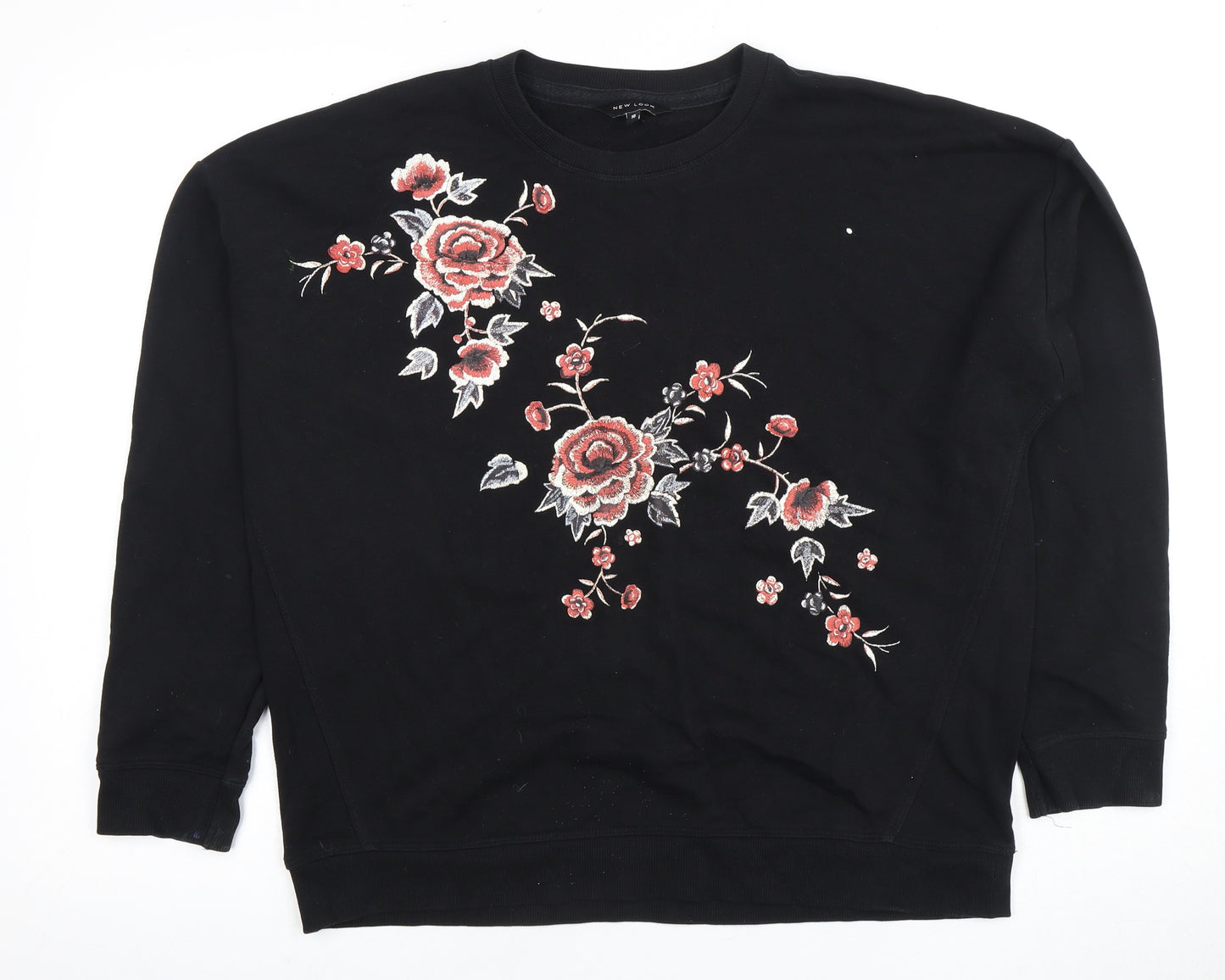 New Look Women's Black Floral Embroidered T-Shirt Size 10