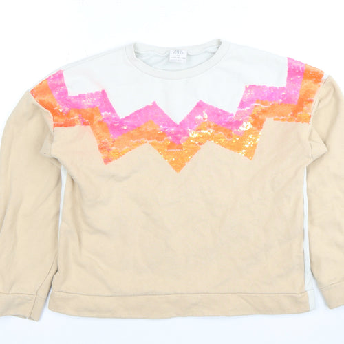 Zara Girls Beige Sequin Sweatshirt 11-12 Years Pullover