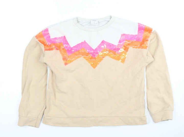 Zara Girls Beige Sequin Sweatshirt 11-12 Years Pullover