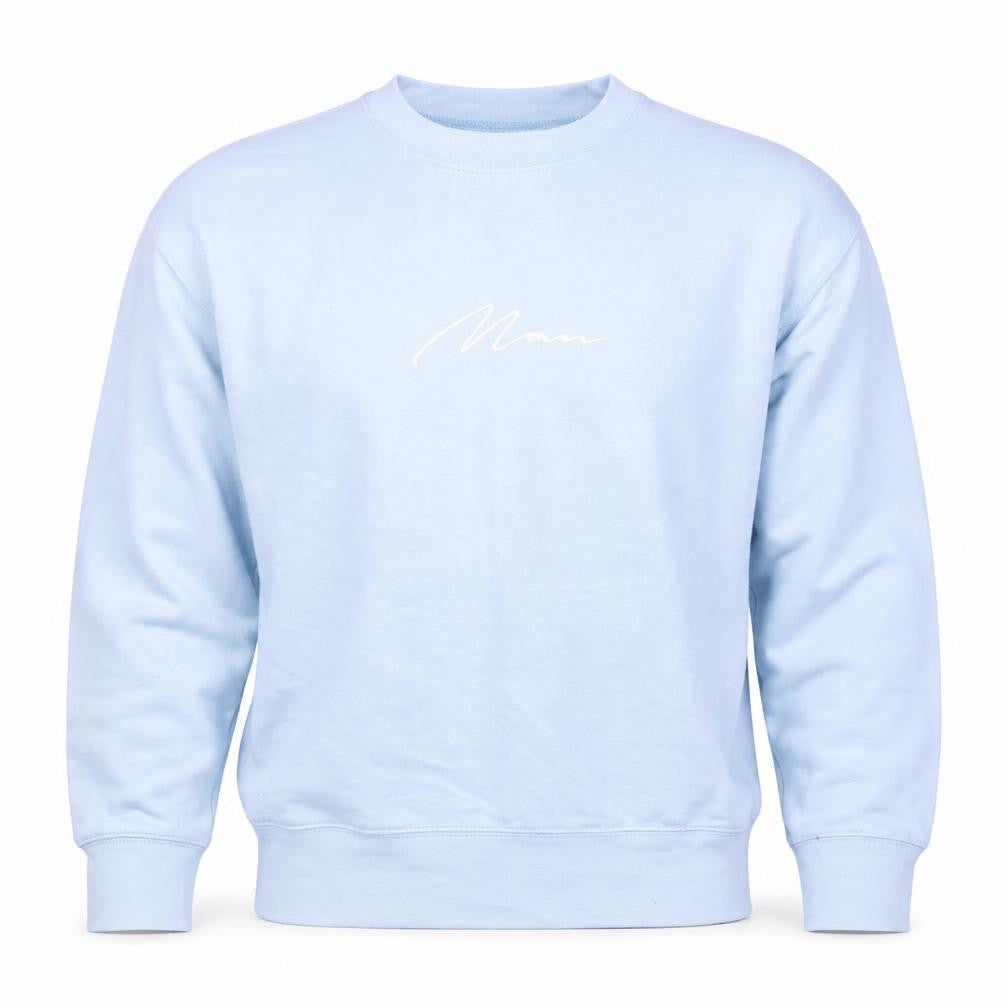 Front view of boohooMAN Men's Blue Pullover Sweatshirt S