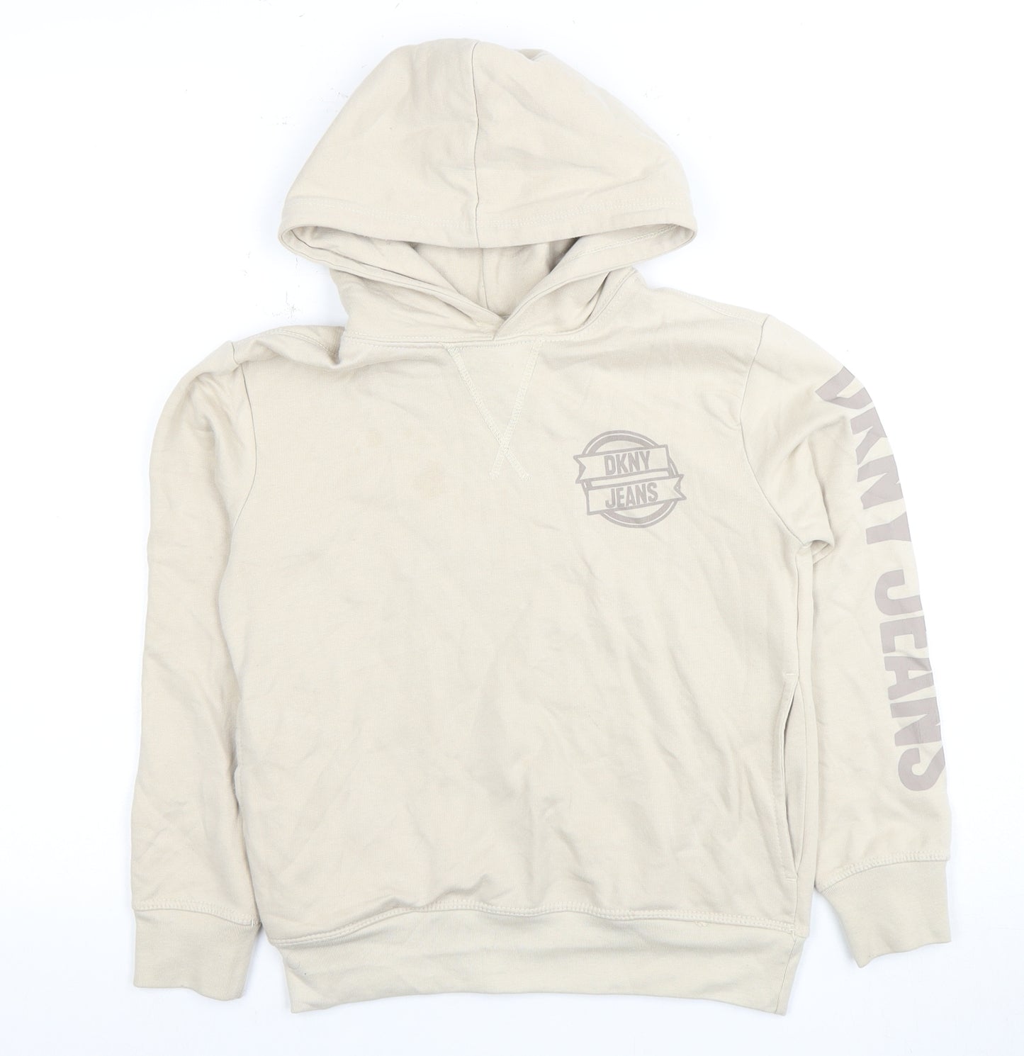 DKNY Kids Beige Hoodie with Logo, Size 8 Years