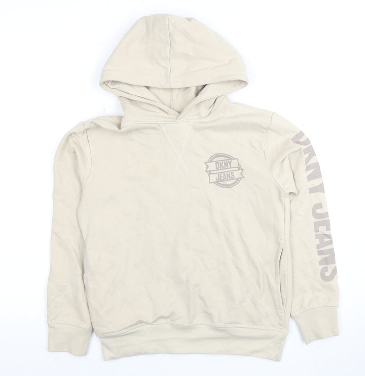 DKNY Kids Beige Hoodie with Logo, Size 8 Years