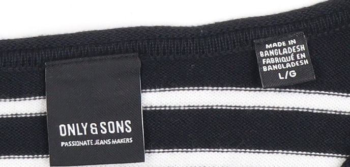 Only & Sons Unisex Black L Long Sleeve Striped Top
